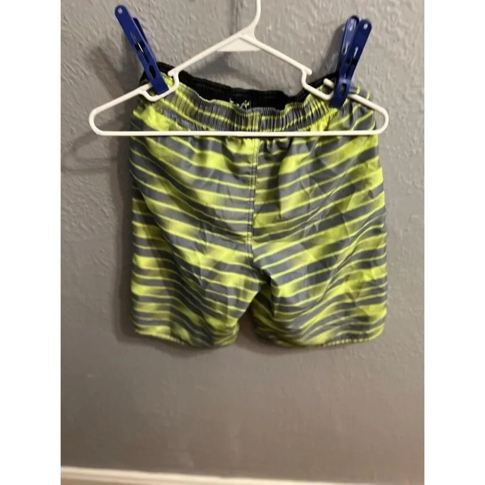 Boys Nike lime yellow black gray striped swimming trunk size large‎